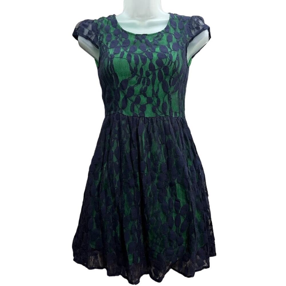 THML Dress Womens Blue and Green Lace Floral Size XSmall‎